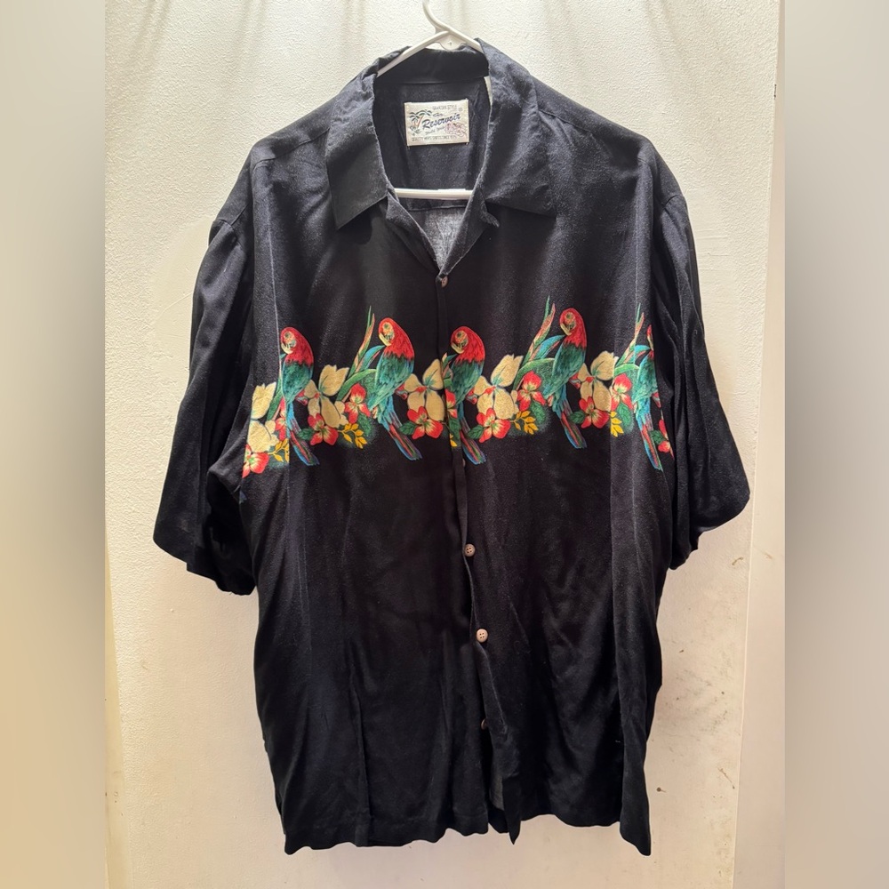 Men's Black Parrot Print Casual Shirt